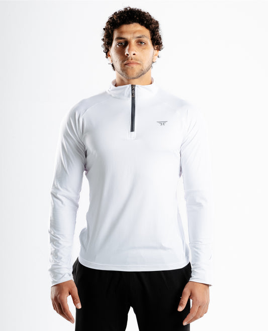 Quarter zipper long sleeve T-shirt White