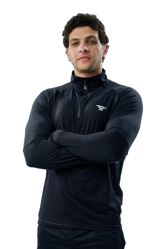 Quarter zipper long sleeve T-shirt black